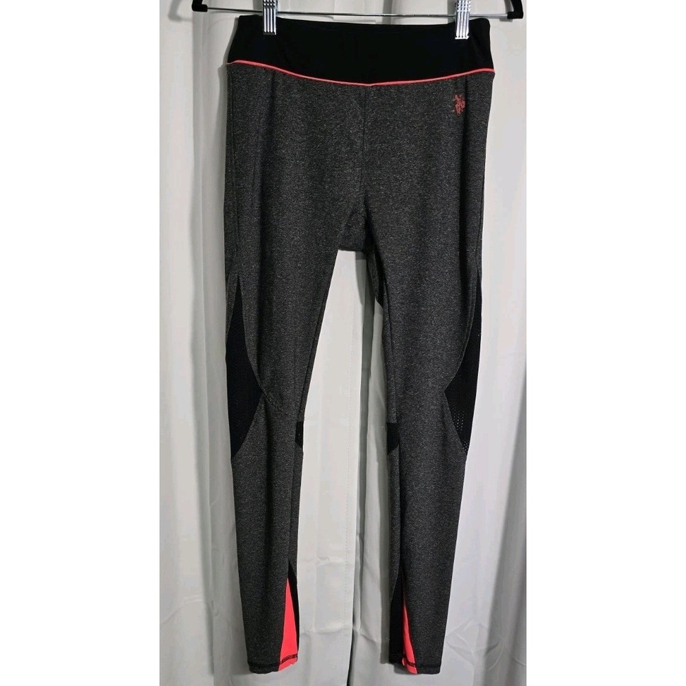 US Polo Assn. Leggings Women's S Black Gray Stretch‎ Mesh Activewear Yoga Pants